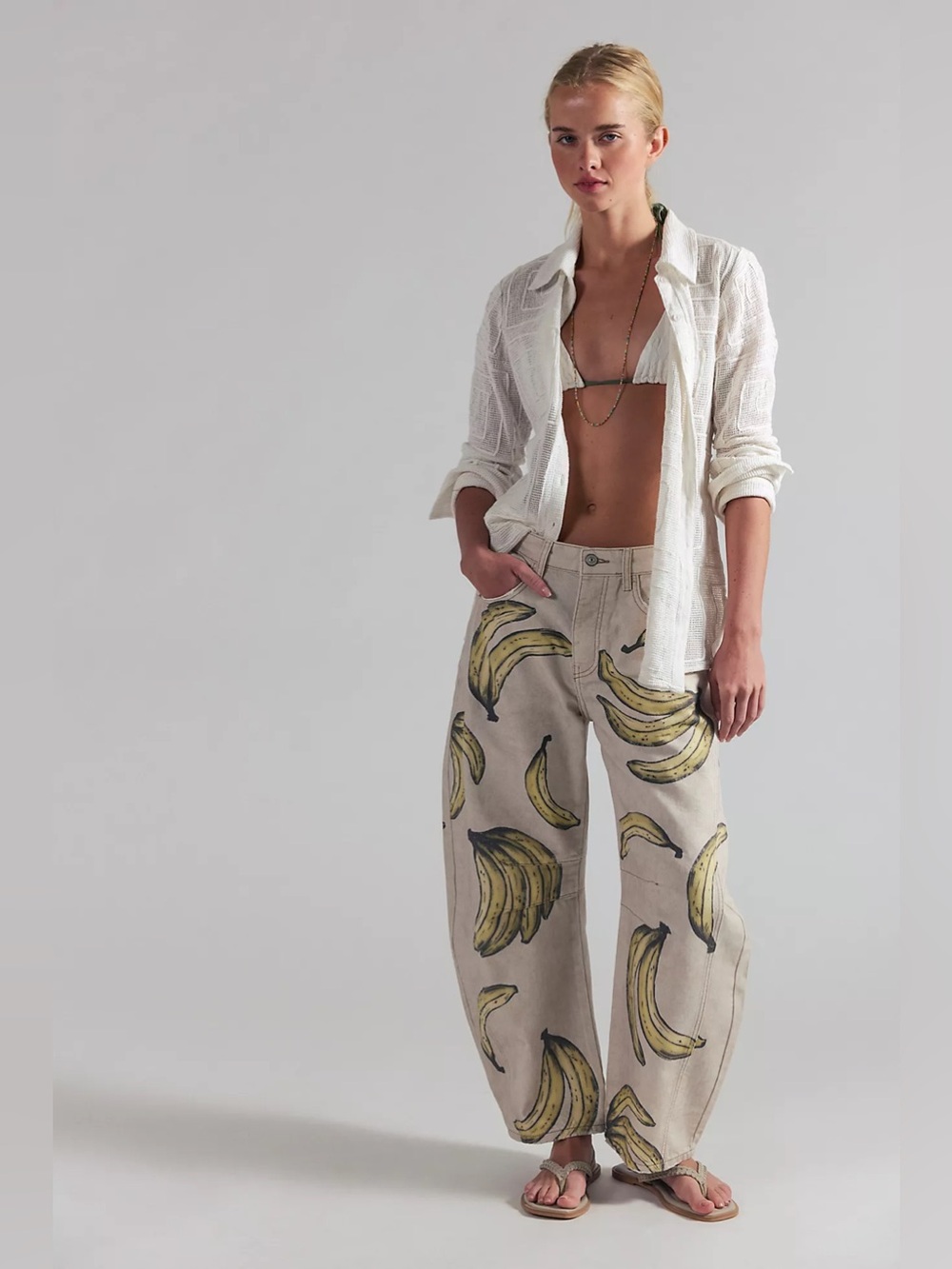 Free People We The Free Good Luck Printed Barrel Jeans Go Bananas